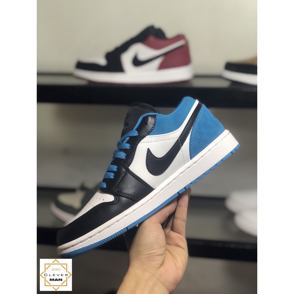 (FREESHIP+FULLBOX) Giày Thể Thao AIR JORDAN 1 Low Laser Blue (GS) đen Trắng Gót Xanh Dương Cổ Thấp Clever Man Store