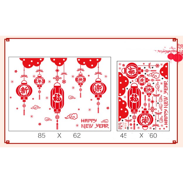 Decal trang trí tết - 5 Lồng đèn dây đỏ nhí xinh