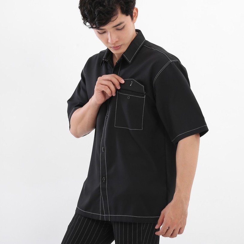 Áo Sơ mi chạy Viền Chỉ tay lỡ Nam Nữ Unisex form rộng - áo sơ mi OVERSIZE vải lụa không nhăn
