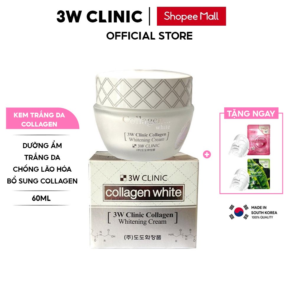 Kem trắng da dưỡng ẩm 3W Clinic Hàn Quốc chiết xuất tinh chất Collagen giúp da trắng sáng ngăn ngừa lão hóa  60ml