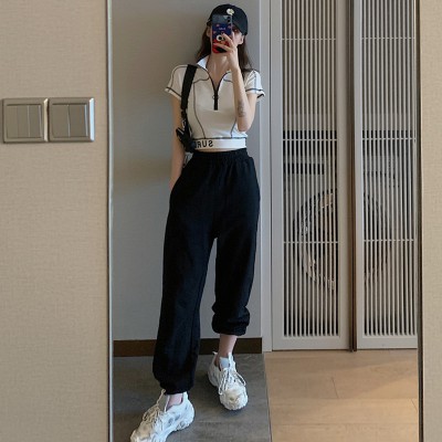 NRVP Áo cổ polo ngắn tay phối khóa kéo xinh xắn theo phong cách Hong Kong dành cho nữ 2020