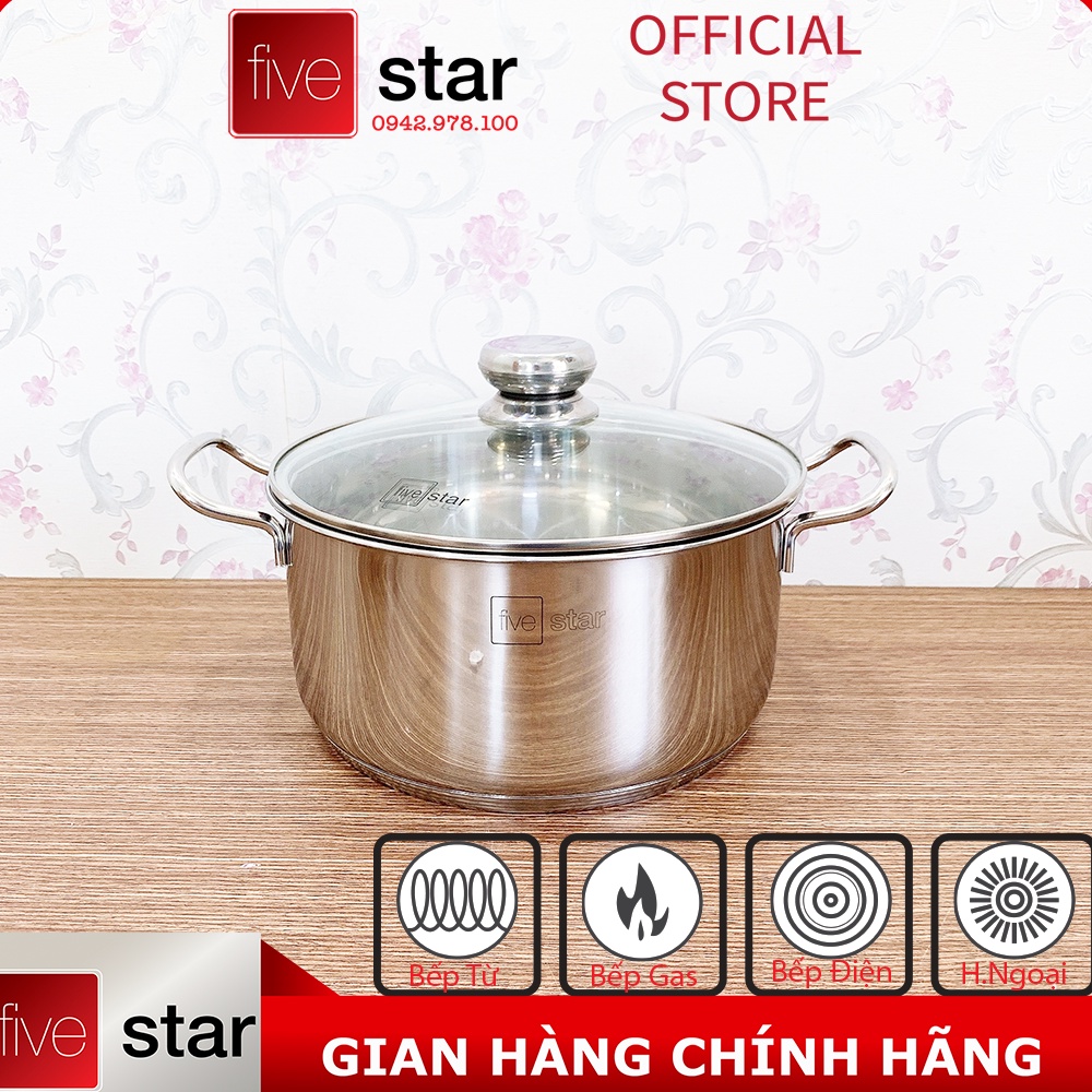 Bộ Nồi 5 Đáy Cao Cấp Bếp Từ Fivestar FSB55D001 Nắp Kính Inox 430 ( 1 quánh16cm x  N18cm x  N20cm x N24cm x C 24cm )