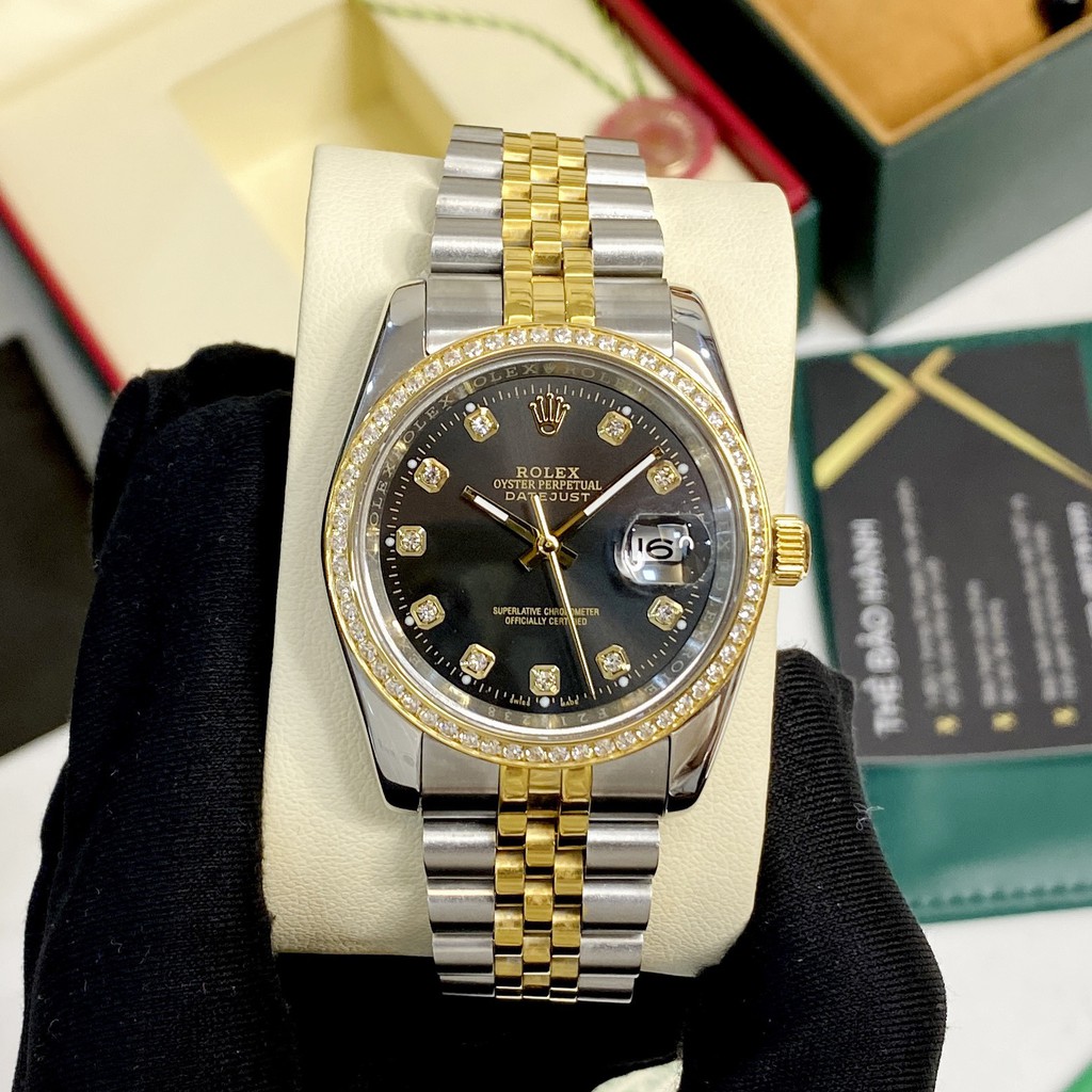 Đồng hồ nam RL mặt tròn đính viền đá máy cơ automatic dây kim loại cao cấp DH560 shop114