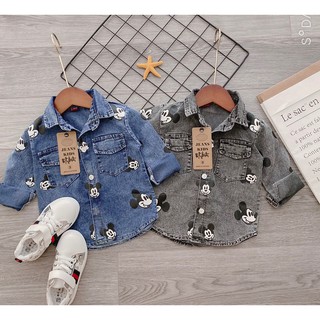 Áo Sơ Mi Dài Tay Demin Bò In Hình Mickey Mouse Cho Bé V179 - NamKidShop