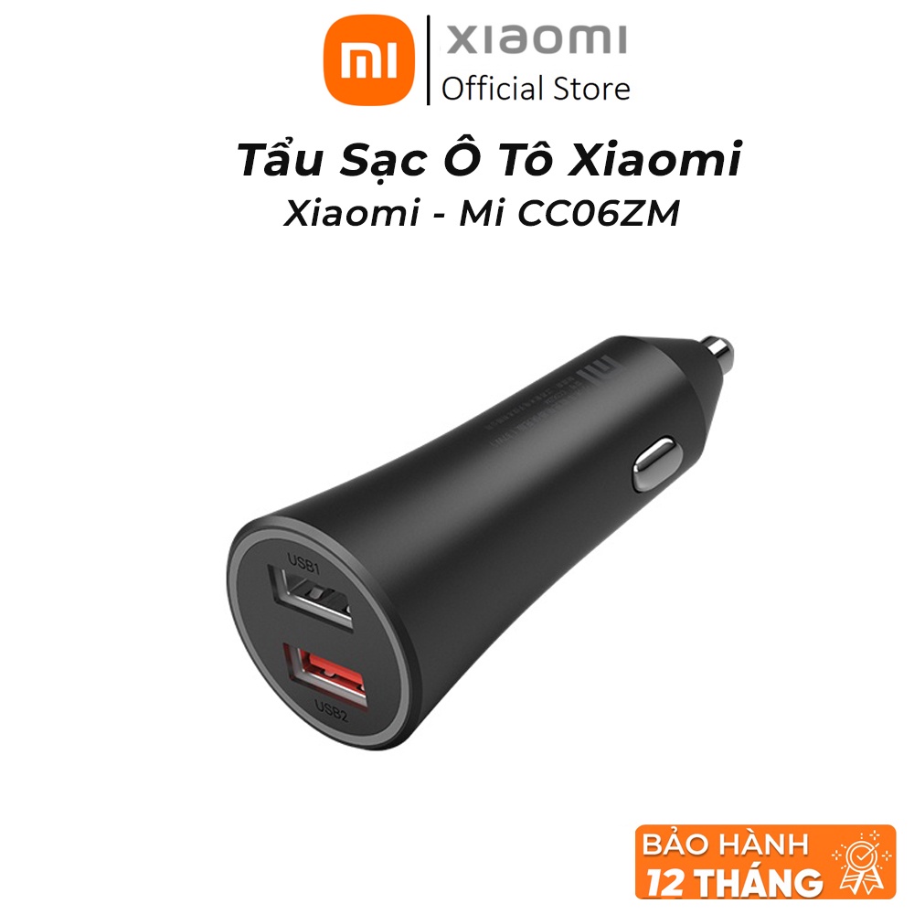 Tẩu sạc ô tô Xiaomi Mi CC06ZM công suất 37W, cốc sạc ô tô 2 cổng USB