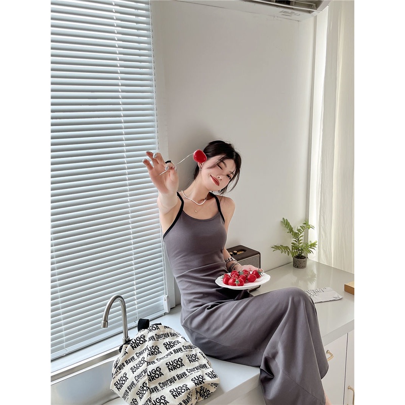 [Linin] Đầm Hai Dây Dáng Dài Qua Gối Ôm Sát Phong Cách Retro Mới Cho Nữ