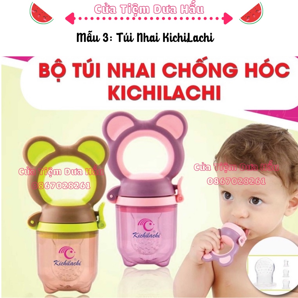 Túi Tập Nhai Ăn Dặm Chống Hóc Silicon Cao Cấp Cho Bé, Túi Gặm Nướu 3 Núm Nhai - Baby Galaxy Official