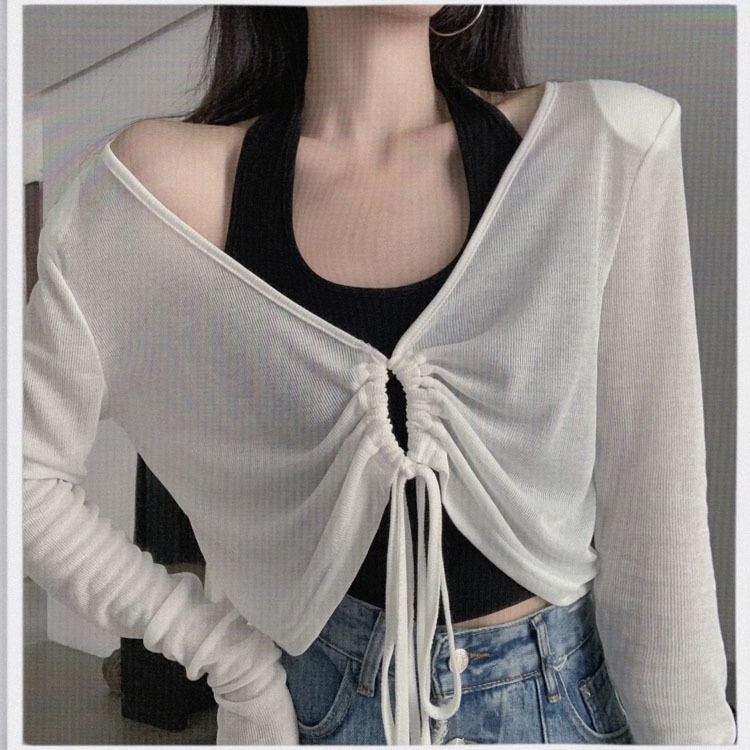 Áo Thun Dài Tay Chống Nắng Phối Dây Rút Thời Trang Dành Cho Nữ