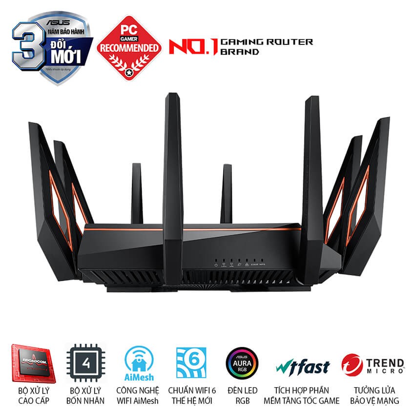 Bộ phát wifi 6 Asus ROG Rapture Gaming GT-AX11000 Tốc độ 10756Mbps