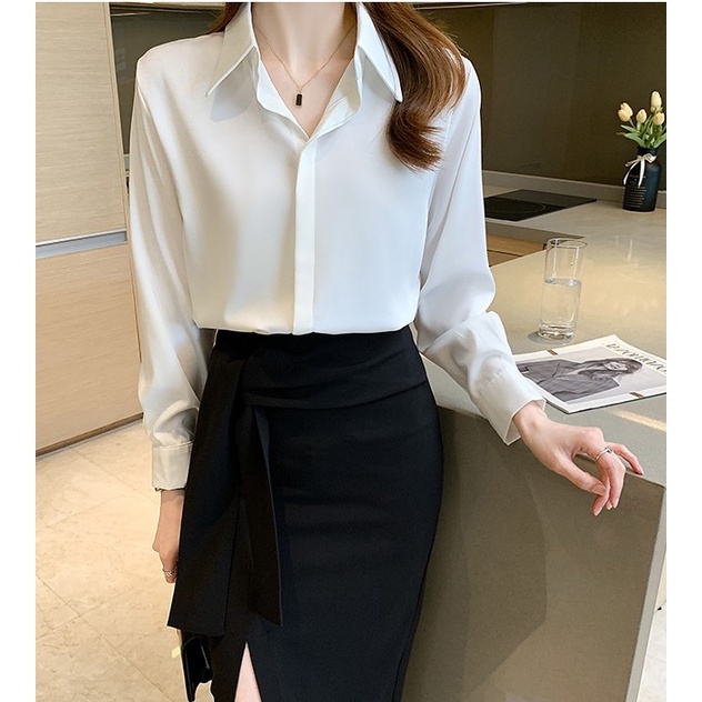 Áo Sơ Mi Nữ Công Sở Màu Trắng Cổ Đức CHIPY Kiểu Hàn Quốc Vintage Ulzzang Form Rộng Dài Tay Đẹp Chất Lụa Cao Cấp A2T | BigBuy360 - bigbuy360.vn