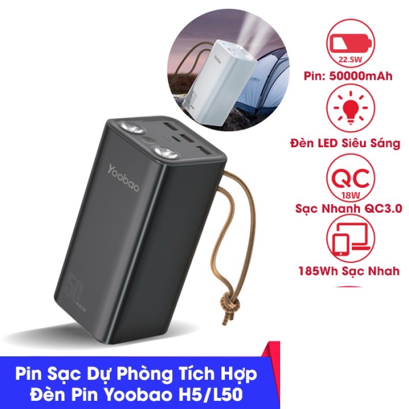 Sạc Dự Phòng Yoobao 50.000mAh Model H5.Sạc nhanh 22.5W với 4 cổng sạc tiện lợi