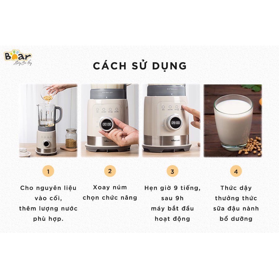 Máy làm sữa hạt đa năng Bear PBJ-B10U5 làm sữa đậu nành, xay sinh tố, dung tích 1.5l, 8 chế độ chức năng - L02112214