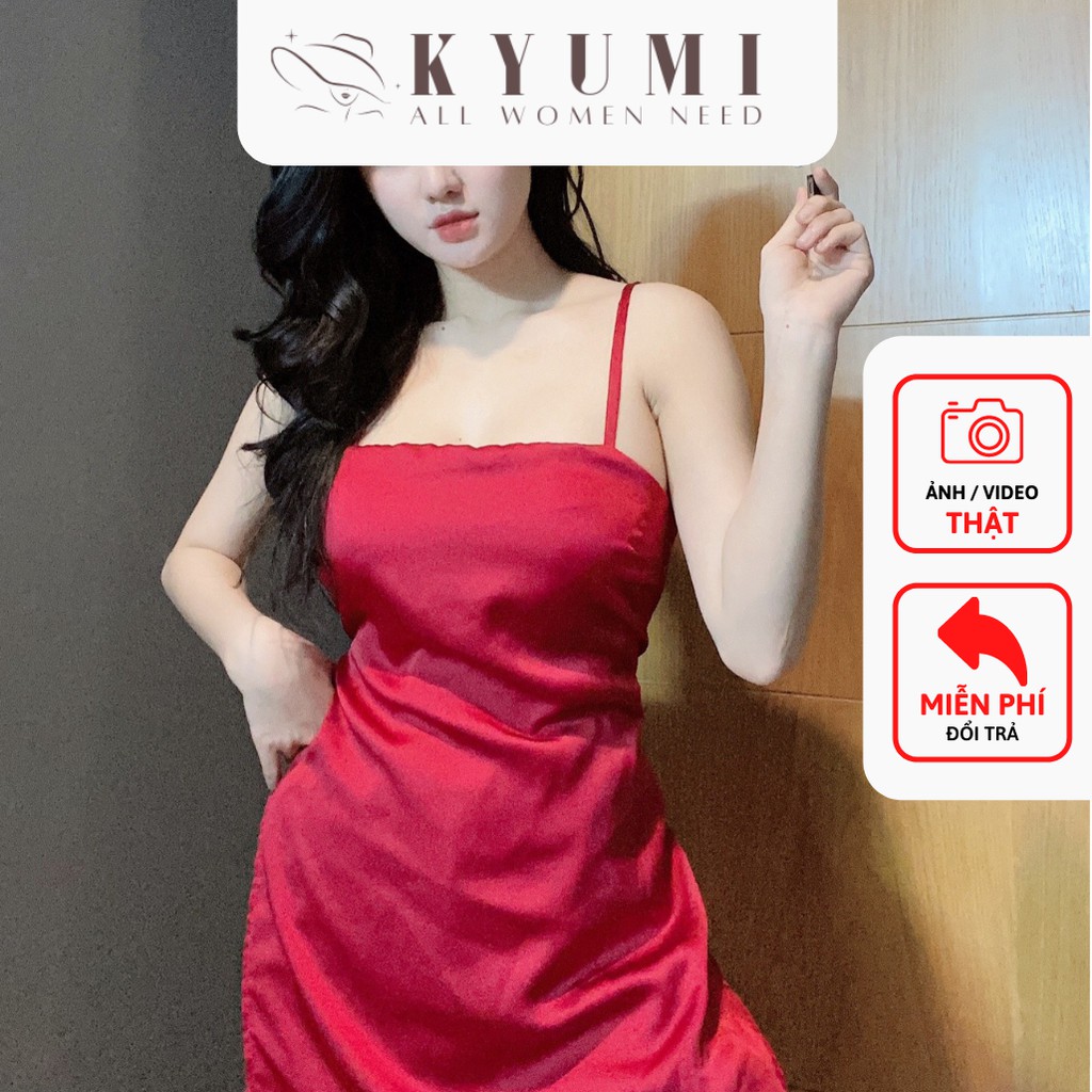 Đồ ngủ sexy đồ ngủ 2 dây áo form dài có mút ngực KYUMI OFFICIAL, chất liệu lụa satin, freesize 40-60kg tùy chiều cao 025 | BigBuy360 - bigbuy360.vn