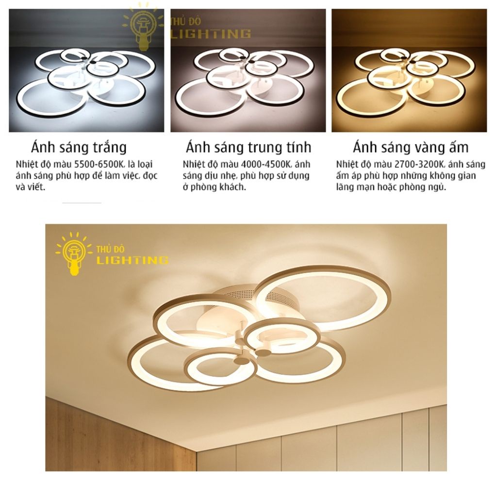 Đèn Ốp Trần Phòng Khách Vòng Tròn THỦ ĐÔ LIGHTING Thiết Kế 6 Vòng Xen Kẽ Độc Đáo, Đèn LED 3 Chế Độ Màu Tiết Kiệm 2009/6