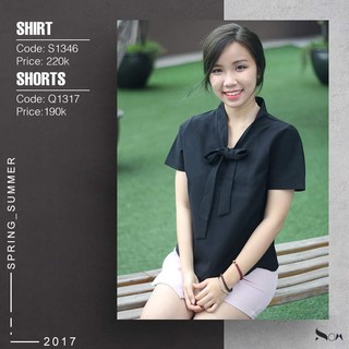 (100% tự chụp) Sơ mi cổ thắt nơ