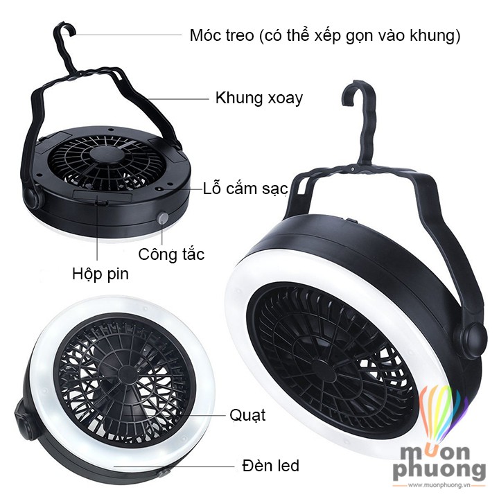 [FRSHIP 20K] Quạt sạc đèn treo lều cắm trại dã ngoại văn phòng - MUÔN PHƯƠNG SHOP