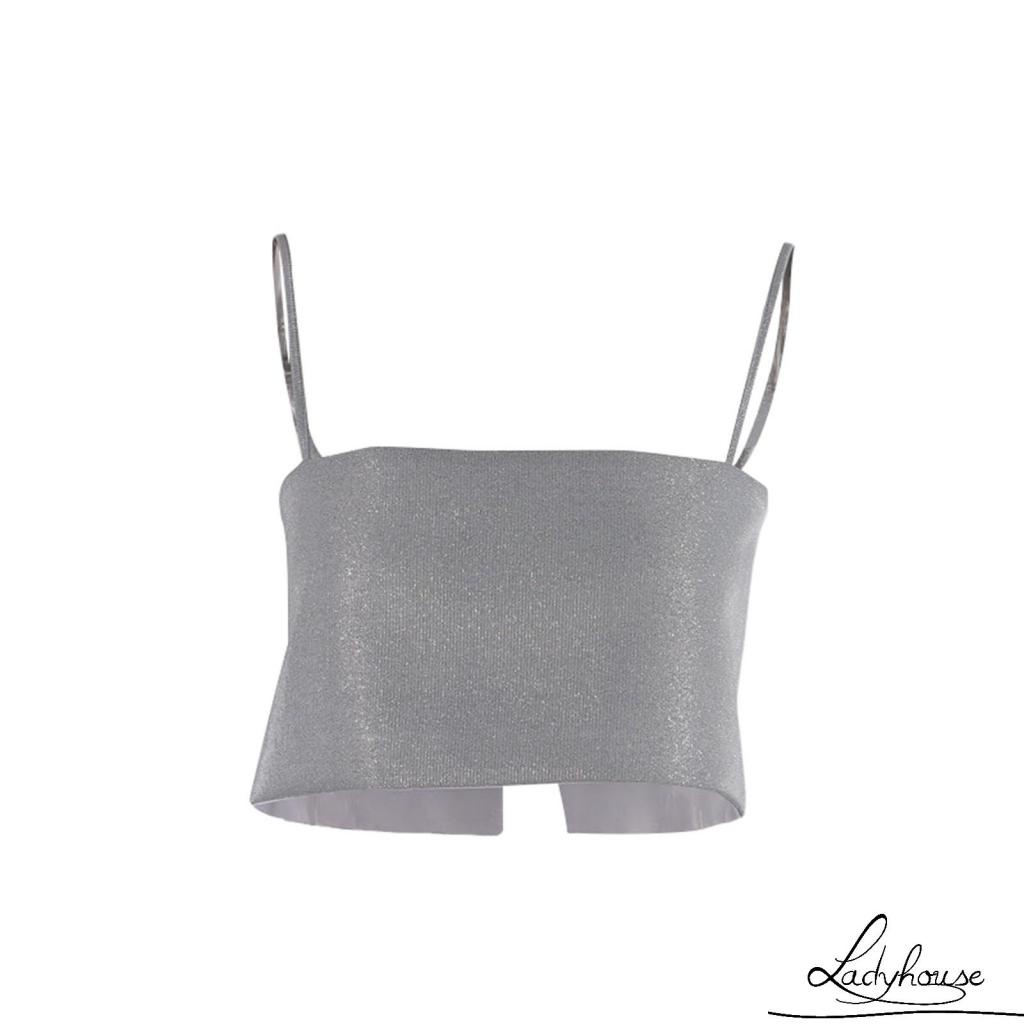 Áo Croptop Hai Dây Đính Kim Tuyến Lấp Lánh Thời Trang Mùa Hè Cho Nữ