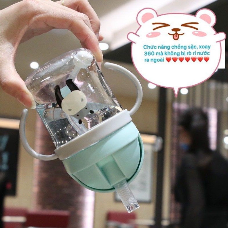 Bình tập uống nước cho bé có ống hút chống sặc an toàn, hình thú đáng yêu có dây đeo cho bé từ 1-5 tuổi