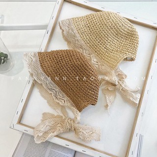 Mũ cói vành rộng phối ren cho bé từ 1-8 tuổi