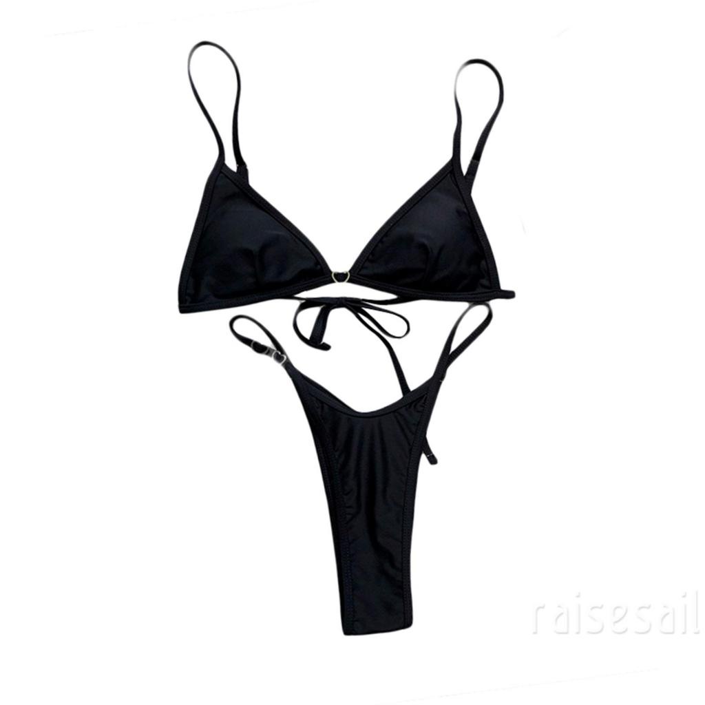 Rs Bộ Đồ Bơi Bikini Hai Dây Màu Trơn Có Thể Điều Chỉnh Dành Cho Nữ