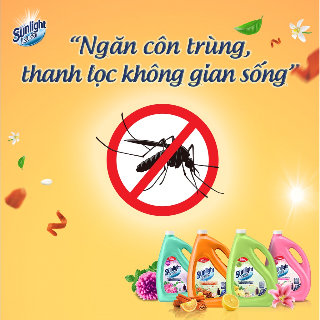 Nước lau sàn Cao Cấp Sunlight Tinh dầu Thảo mộc Ngăn côn trùng | Chanh & Sả | Quế & Cam | Túi 3.4 KG