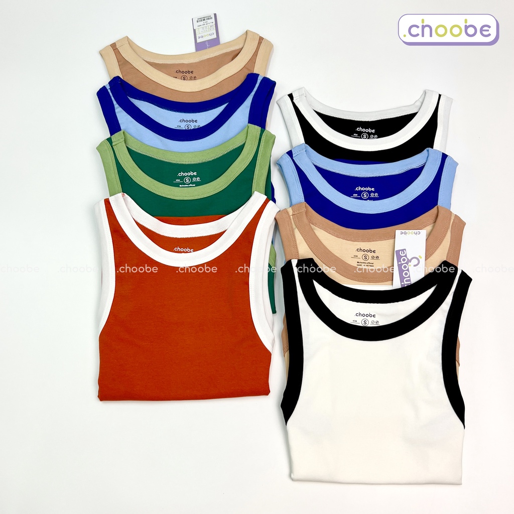 Áo ba lỗ tanktop Choobe form ôm dáng dài kiểu phối màu viền phong cách năng động vải thun co giãn thoáng mát A62