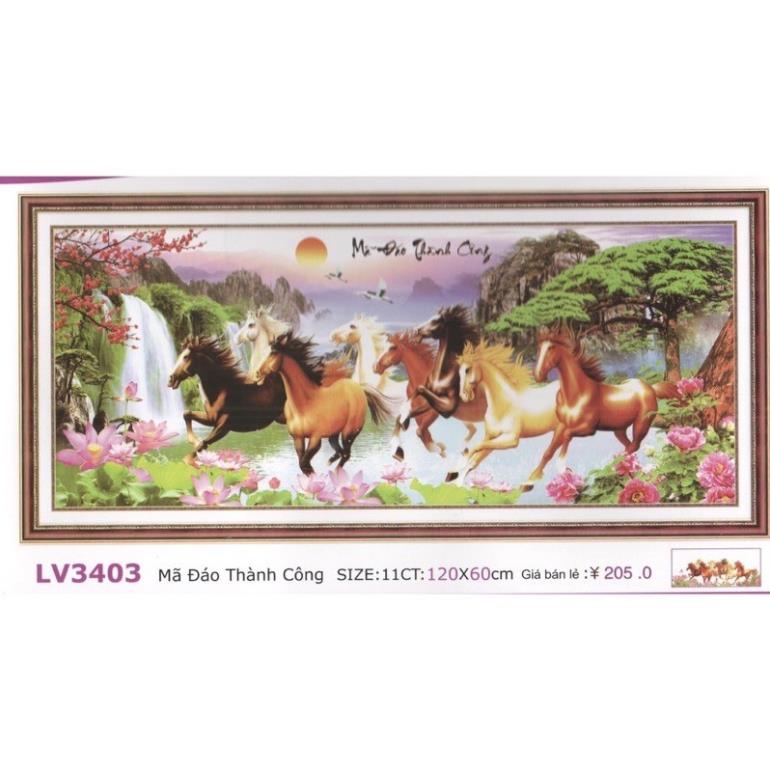 Tranh thêu chữ thập 8 ngựa mã đáo thành công 3D LV3403 LV3404- Chưa thêu