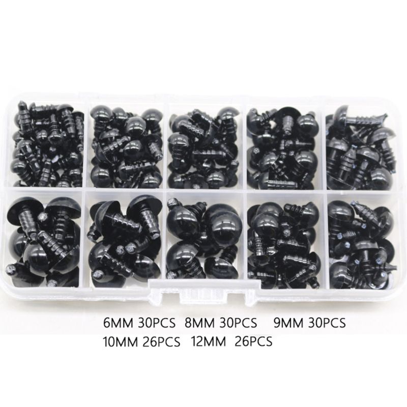 Set 142 mắt thú bông bằng nhựa màu đen 6-12mm
