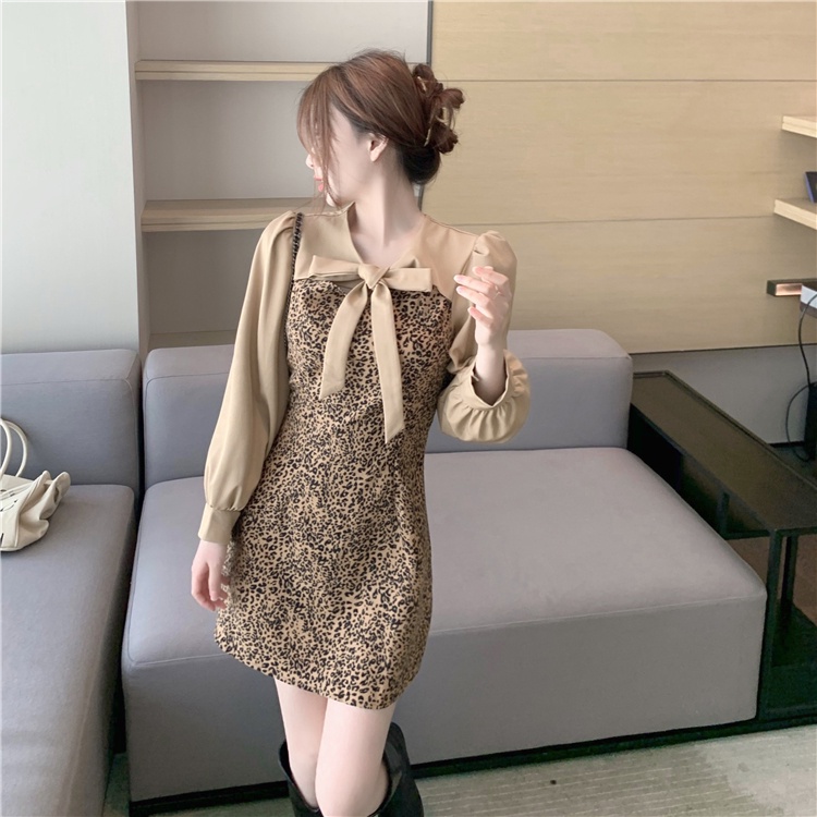 Đầm ôm Dài Tay Cổ Thắt Nơ Họa Tiết Da Báo Thời Trang | BigBuy360 - bigbuy360.vn