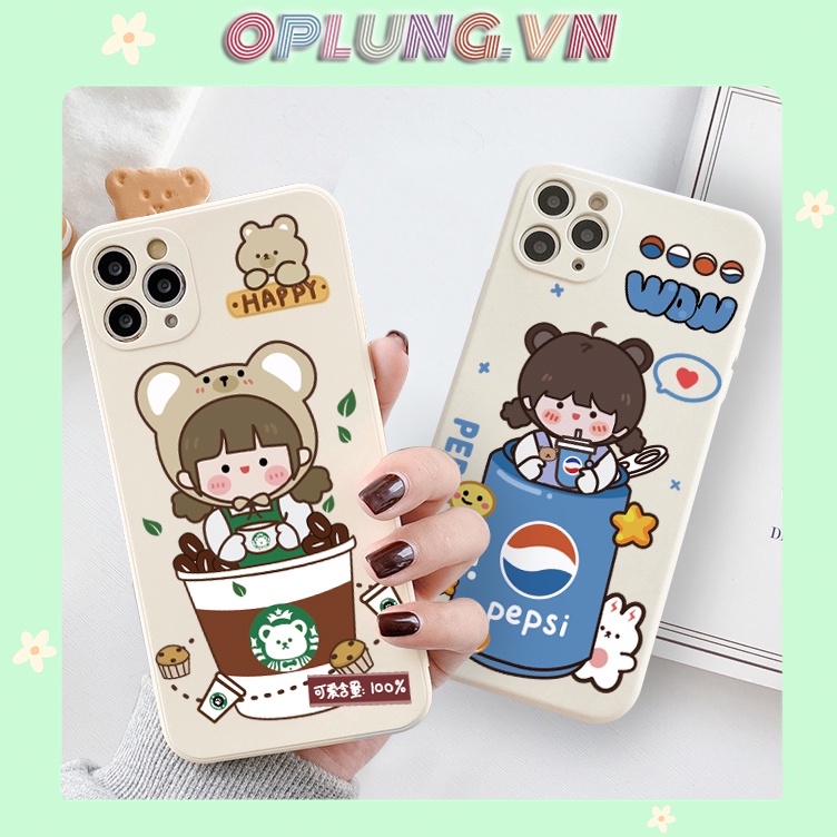 Ốp iphone cạnh vuông girl drinks  coffe 6/6plus/6s/6splus/7/7plus/8/8plus/x/xr/xs/11/12/pro/max/plus/promax e09