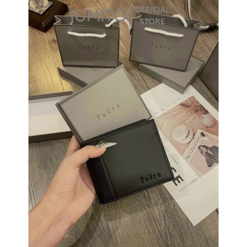 Ví da nam Pre.do cao cấp cầm tay da mềm sang trọng dáng đứng ngang đẹp fullbox JUMITO T1.029.TRON