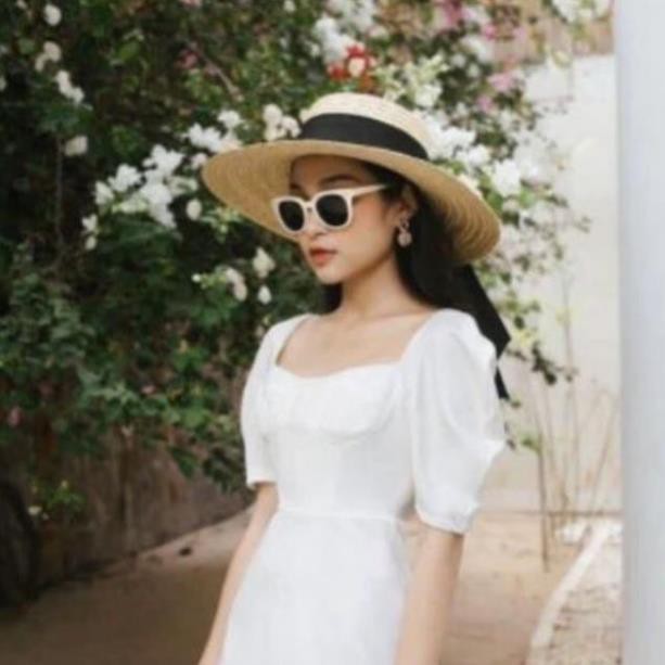 Mũ vành rộng gaucho 10cm nơ trắng cói buông siêu hot