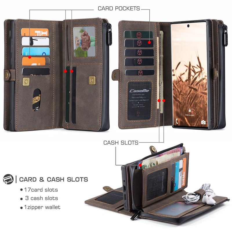 Bao da kiểu ví từ tính có ngăn thẻ khóa kéo cho Samsung Galaxy Note 20 Ultra/S20 Ultra S20+ Plus 5G/Note 10 Plus
