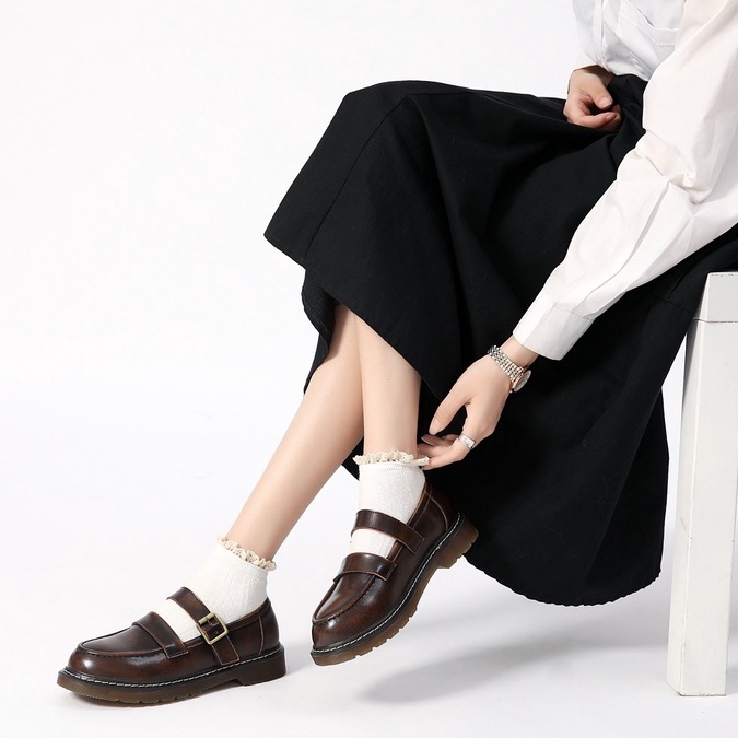 Joshi strap shoes - Giày da bò nữ phong cách vintage, retro
