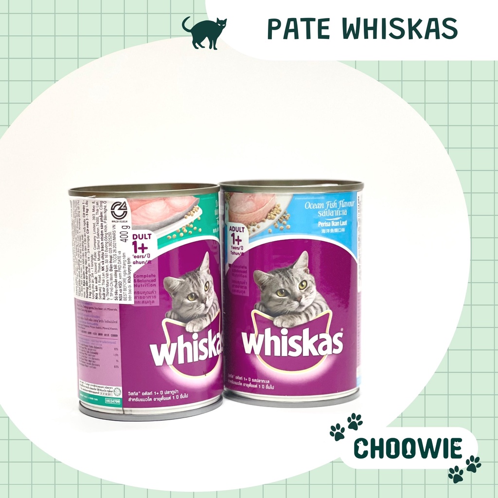 Pate Whiskas lon 400 gram dành cho mèo vị cá ngừ, cá biển