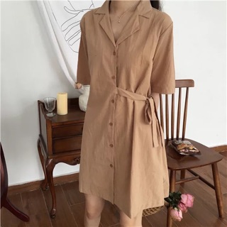 [Hàng oder] Váy sơ mi kèm dây buộc chéo