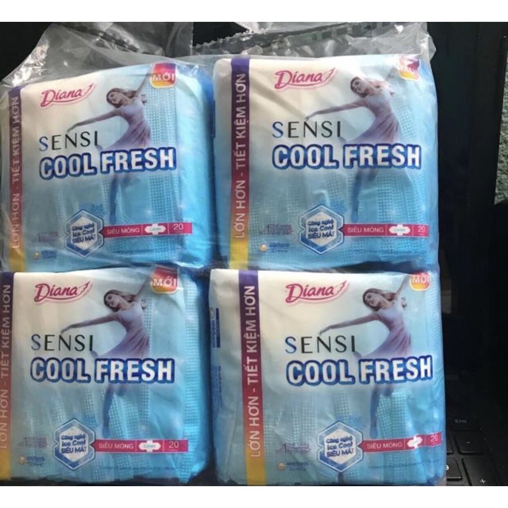 4 gói băng vệ sinh Diana Sensi Cool Fresh 20 miếng siêu mỏng cánh
