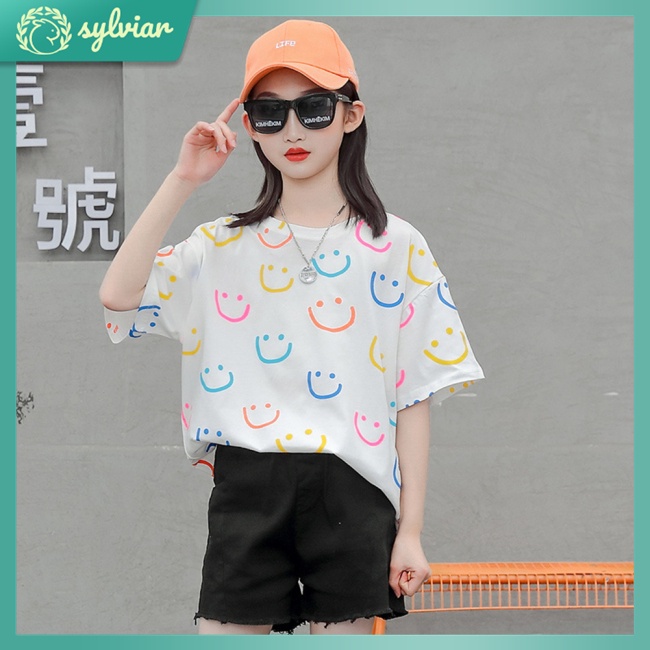 Áo Thun Cổ Tròn Tay Ngắn Dáng Rộng In Họa Tiết Hoạt Hình Thời Trang Mùa Hè Cho Bé 4-10 Tuổi