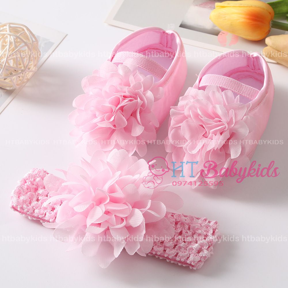[ HÀNG LOẠI 1 ] Giày Công Chúa Đế Mềm Chống Trượt + Băng Đô Dễ Thương Thời Trang Cho Bé Gái Sơ Sinh