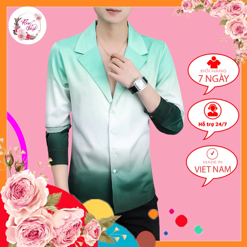 Áo sơ mi nam, Áo sơ mi dài tay cổ chữ V, In phối màu mang phong cách hàn quốc, lịch lãm sang trọng. Mã T14