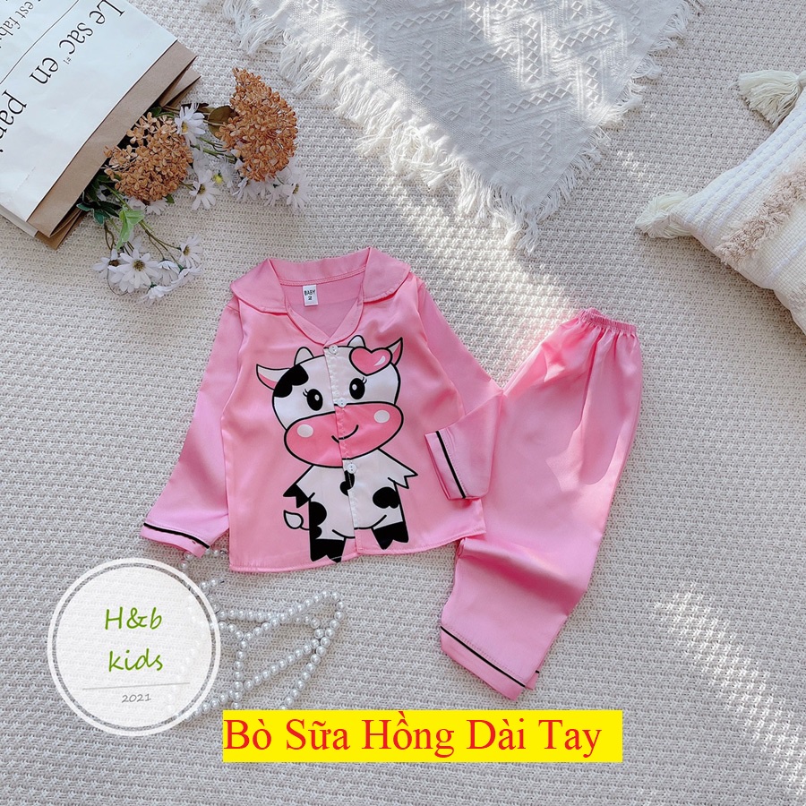 [8 -40 kg ] Bộ Mặc Nhà Lụa dài tay cao cấp -  Pijama Lụa 3D Chất Mềm Mịn An Toàn Cho Da Bé