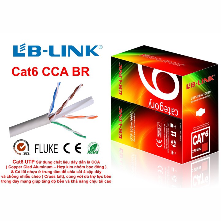 Dây cáp mạng Lb-Link Cat6 – Đoạn dài 15m bấm sẵn 2 đầu – Cắt từ cuộn tiêu chuẩn – Chính hãng LB-LINK