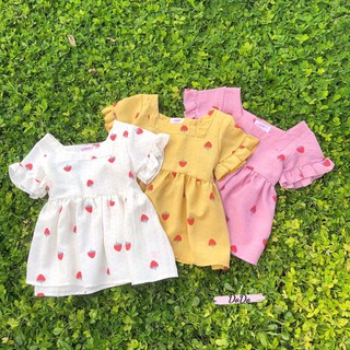 Váy babydoll dâu tây cho bé gái, váy hè bé gái 8-15kg