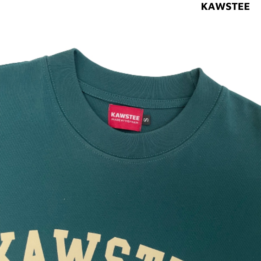 Áo thun Unisex KAWSTEE form rộng in hình basic màu xanh rêu 2022