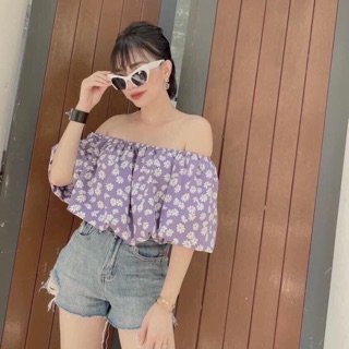 Sơ mi hoa cúc trễ vai sẵn hàng tại shop