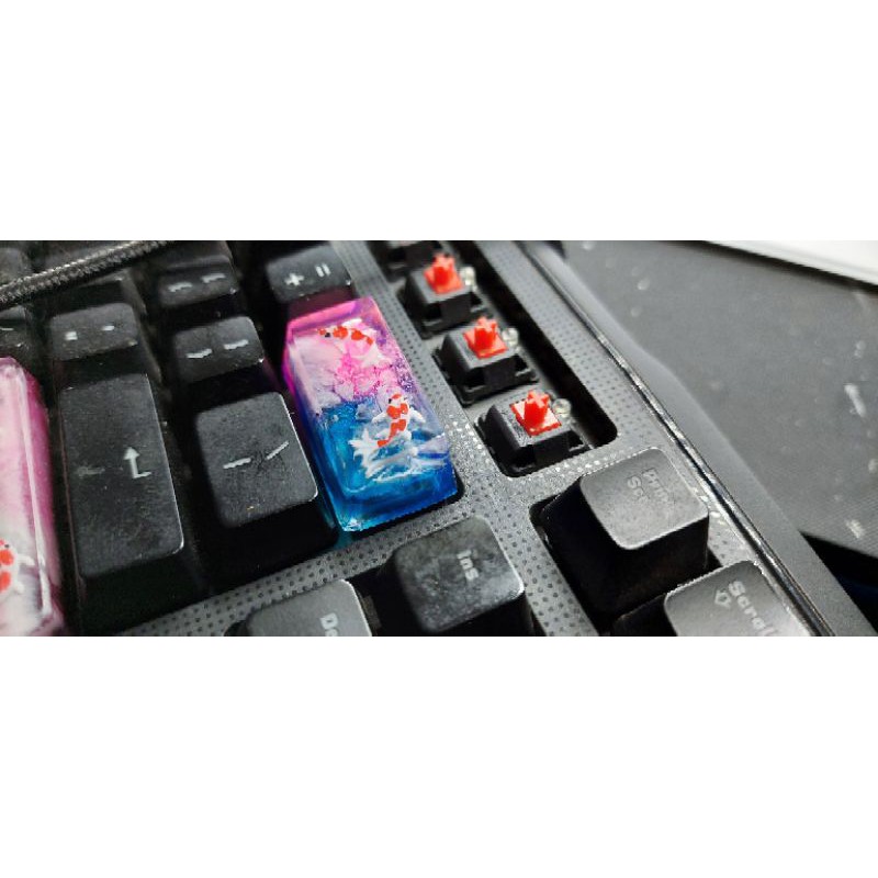 Keycap artisan cá koi 2u tone hồng xanh trang trí bàn phím cơ