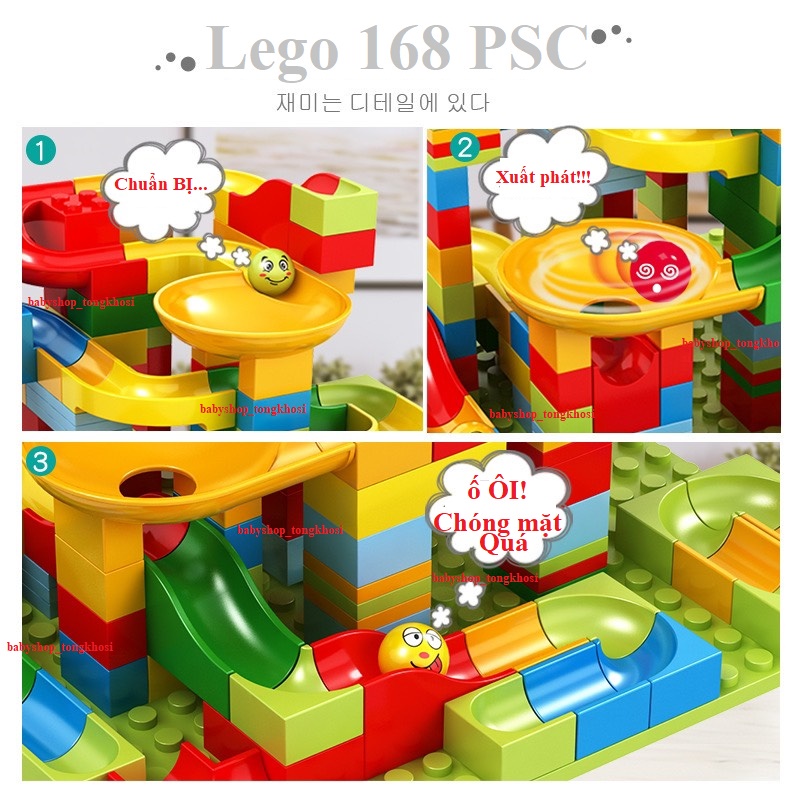 Bộ Lego Thả Bi (168 Chi Tiết) xếp hình cầu trượt Đồ Chơi trí tuệ, phát triển trí não