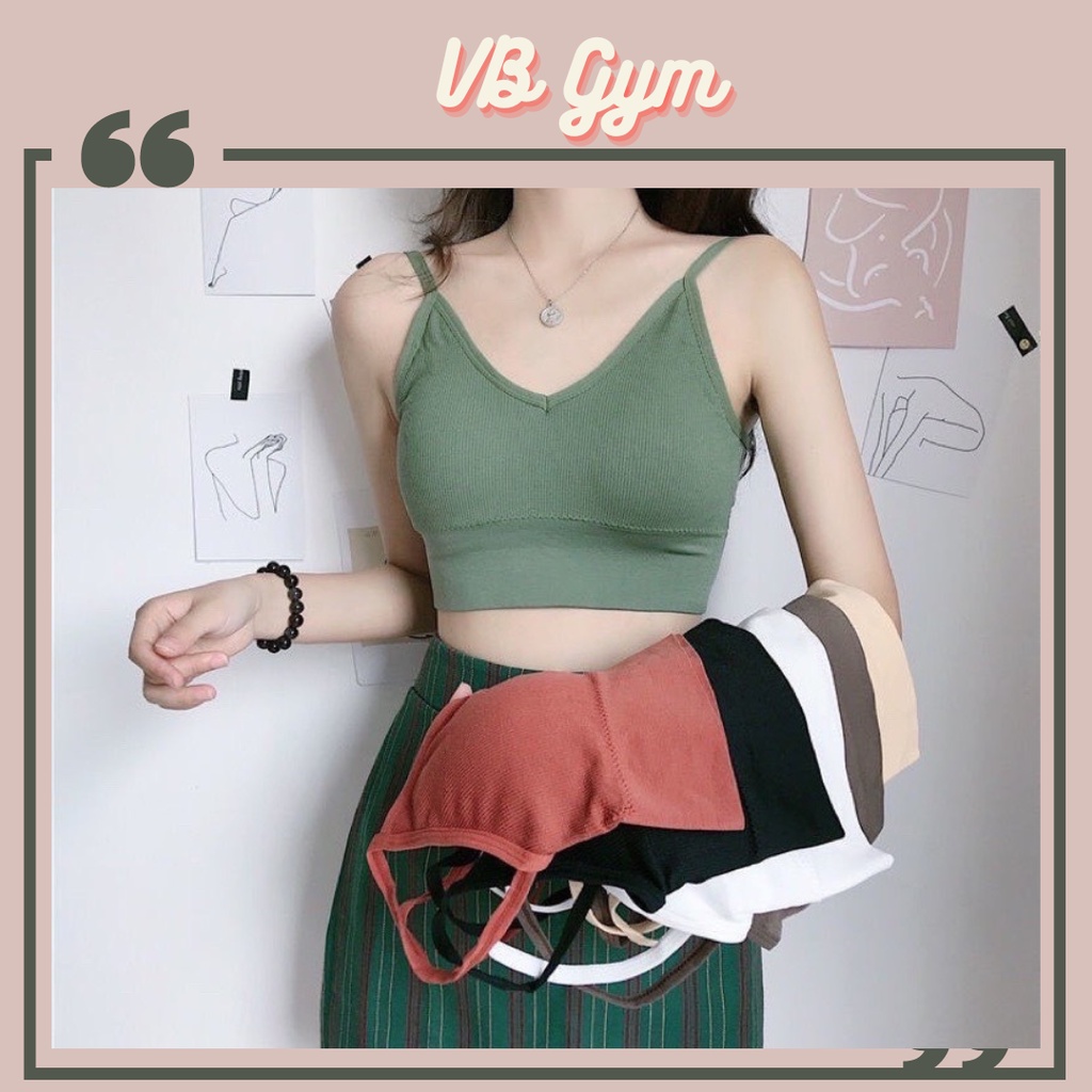 Áo bra nữ tập gym 2 dây gân tăm, áo lót nữ không gọng, có đệm mút kết hợp bộ tập gym (Áo bra basic)