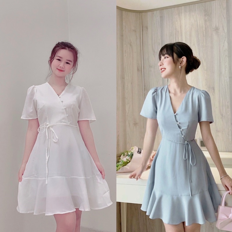 [Jamela] Đầm Cổ Tim nút ngực đuôi cá dây thắt eo thiết kế cao cấp