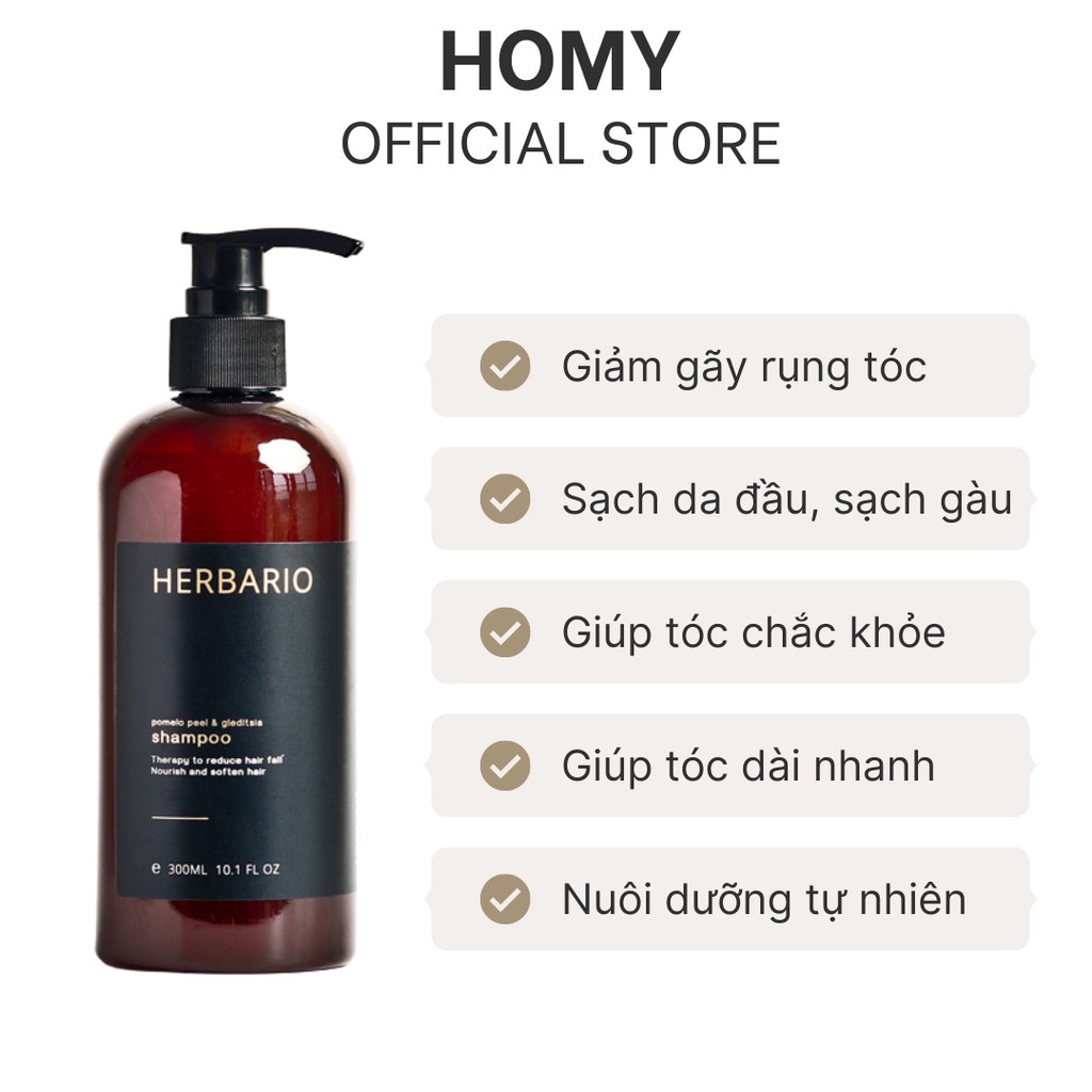 Dầu gội vỏ bưởi &amp; bồ kết herbario 300ml giảm rụng phục hồi tóc